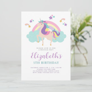 Niedliches Rainbow Unicorn Personalisiert Geburtst Einladung