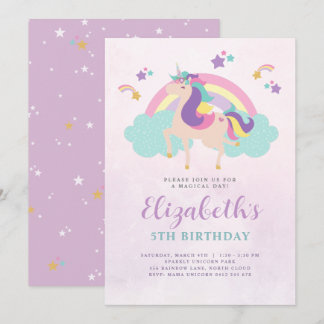 Niedliches Rainbow Unicorn Personalisiert Geburtst Einladung