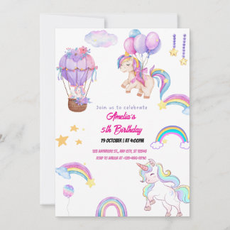 Niedliches Rainbow Unicorn Whimsical Girl Party Pi Einladung