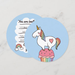 Niedliches Rainbow Unicoron am Geburtstag Cupcake Einladung