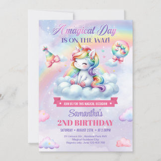 Niedliches Rainbow Unicoron auf einer Wolke Mädche Einladung