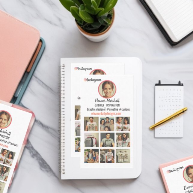 Niedliches Rasterprofillayout Visitenkarte (Cute delicate natural white insta grid instagram profile collage layout business card)