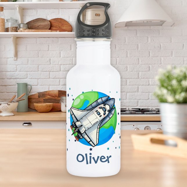 Niedliches Raumschiff um die Erde Edelstahlflasche (Von Creator hochgeladen)