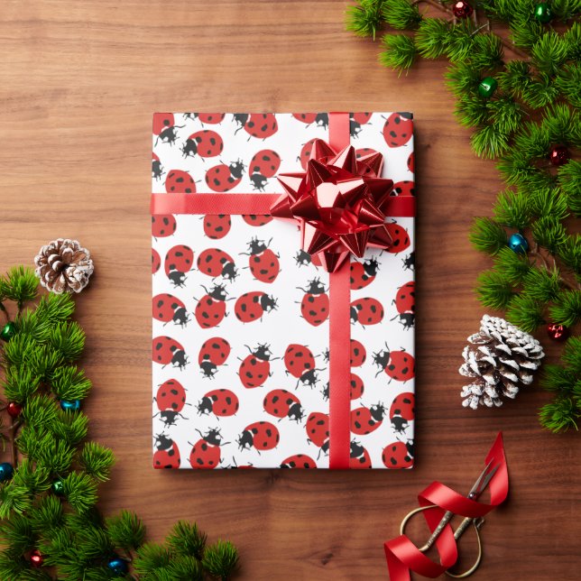 Niedliches Red & Black Ladybug Muster Geschenkpapier (Feiertagsgeschenk)