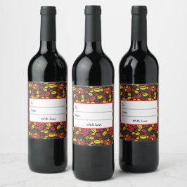 Niedliches Red Blue und Black Coffee Bean Illustra Weinetikett