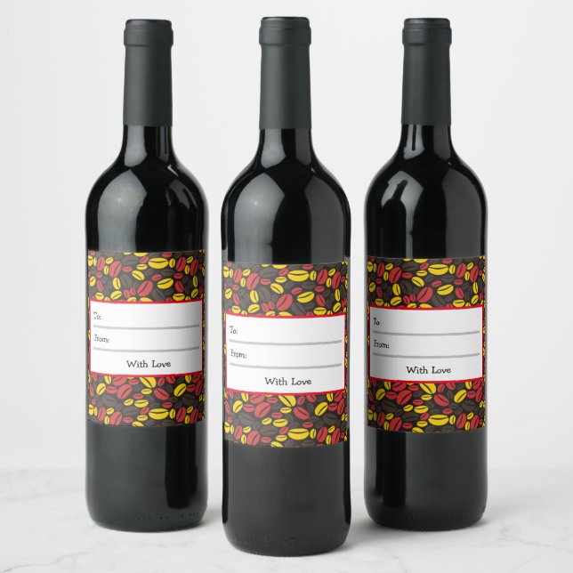 Niedliches Red Blue und Black Coffee Bean Illustra Weinetikett (Flaschen)