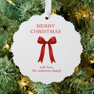 Niedliches Red Bow Foto Frohe Weihnachten Ornament Karte