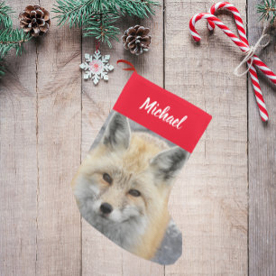 Niedliches Red Fox-Foto mit Name Kleiner Weihnachtsstrumpf