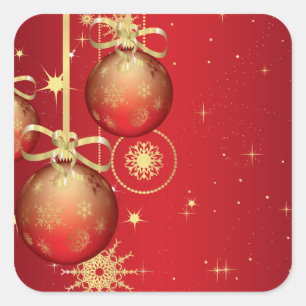 Niedliches Red Gold Ornament Weihnachtsmuster Quadratischer Aufkleber