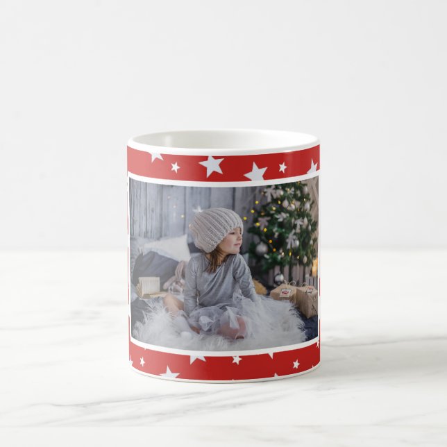 Niedliches Red Star Pattern Foto Weihnachten Kaffeetasse (Mittel)