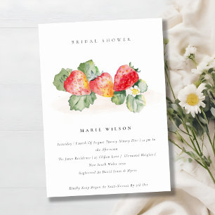 Niedliches Red Strawberry Leafy Foliage Brautparty Einladung