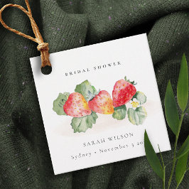 Niedliches Red Strawberry Leafy Foliage Brautparty Geschenkanhänger