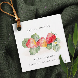 Niedliches Red Strawberry Leafy Foliage Brautparty Geschenkanhänger