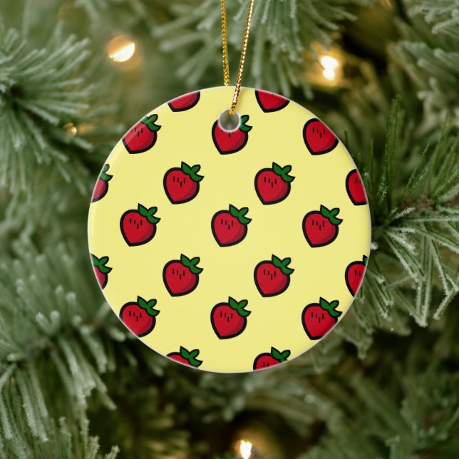 Niedliches Red Strawberry Muster für Veganer Keramik Ornament (Baum)