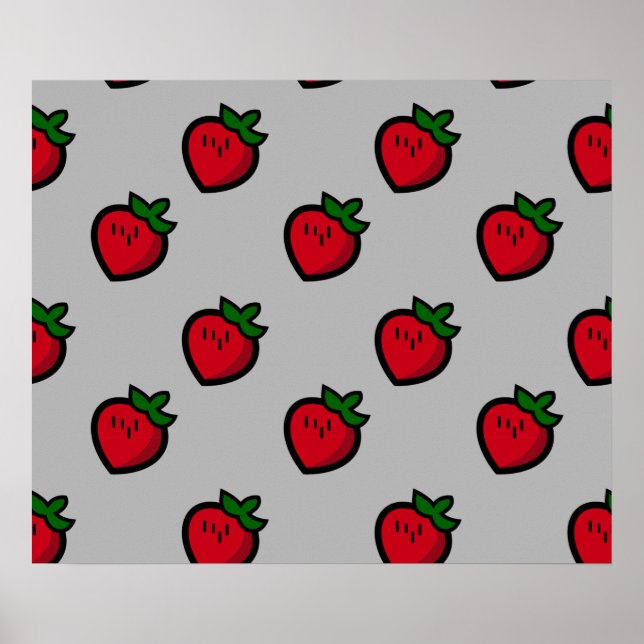 Niedliches Red Strawberry Muster für Veganer Poster (Vorne)
