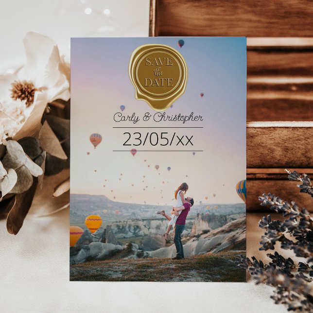 Niedliches Red Wax Siegel Foto Save the Date Minim (Von Creator hochgeladen)