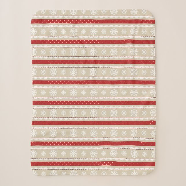 Niedliches Red White Beige Weihnachtsschneeflocken Sherpadecke (Vorderseite)