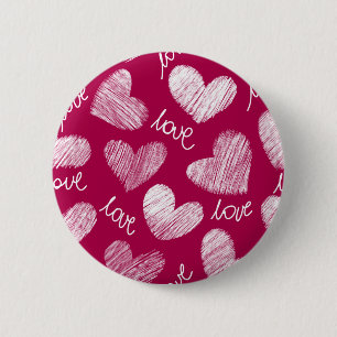 Niedliches Red White Scribbled Herz mit Liebe Scri Button