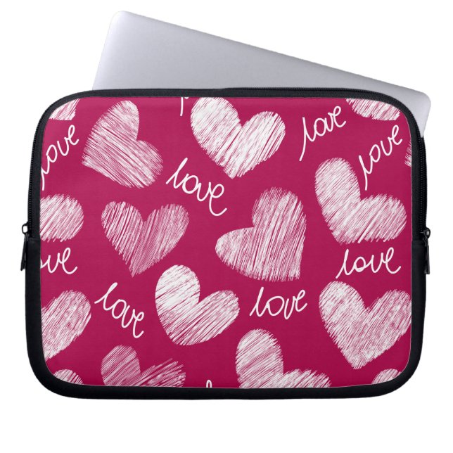 Niedliches Red White Scribbled Herz mit Liebe Scri Laptopschutzhülle (Vorderseite)