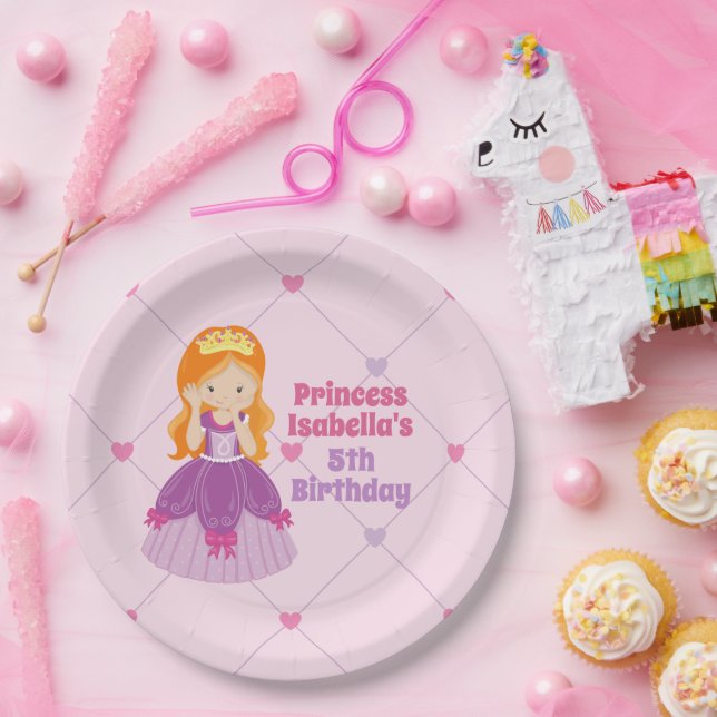 Niedliches Redhead Princess Pink Kindergeburtstag  Pappteller (Party)