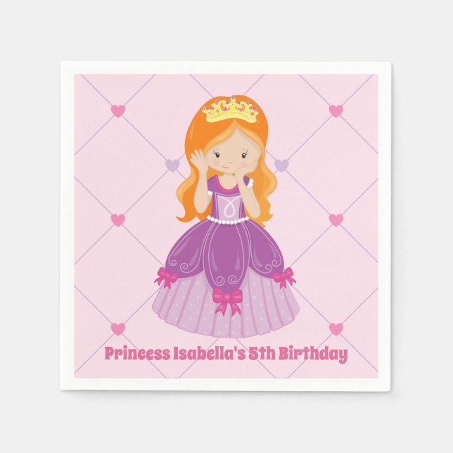 Niedliches Redhead Princess Pink Kindergeburtstag  Serviette (Vorderseite)