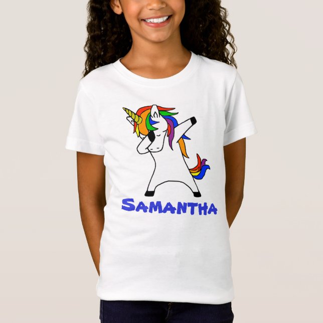 Niedliches Regenbogen Dabbing Einhorn Personalisie T-Shirt (Vorderseite)