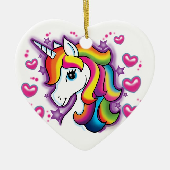 Niedliches Regenbogen Einhorn Pferd mit Sternenhim Keramik Ornament (Vorne)