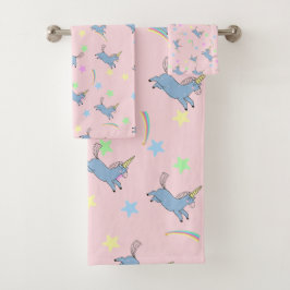 niedliches Regenbogen-Farbverlauf Unicoror Badhandtuch Set