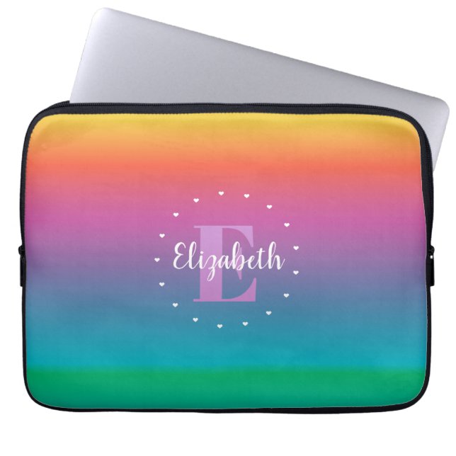 Niedliches Regenbogen Ombre Multicfarbiges Monogra Laptopschutzhülle (Vorderseite)