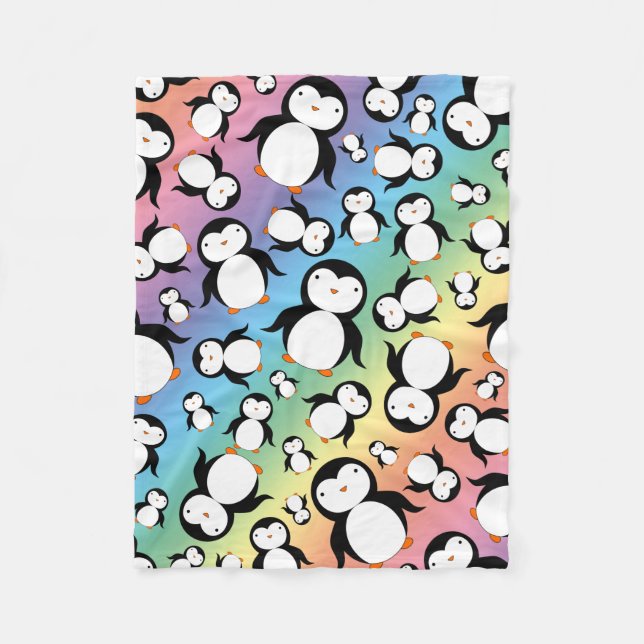 Niedliches Regenbogen Penguinmuster Fleecedecke (Vorderseite)