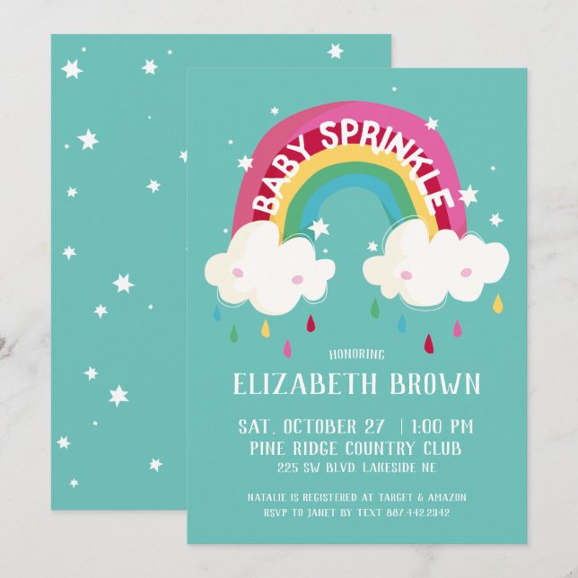 Niedliches Regenbogen Sprinkle Kinderdusche Einladung (Vorne/Hinten)