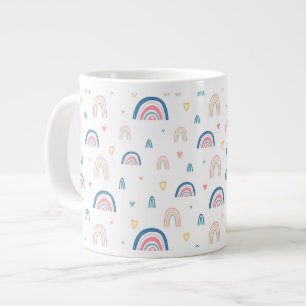 Niedliches Regenbogen- und Herzmuster Jumbo-Tasse