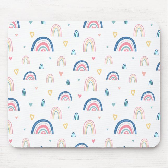 Niedliches Regenbogen- und Herzmuster Mousepad (Vorne)