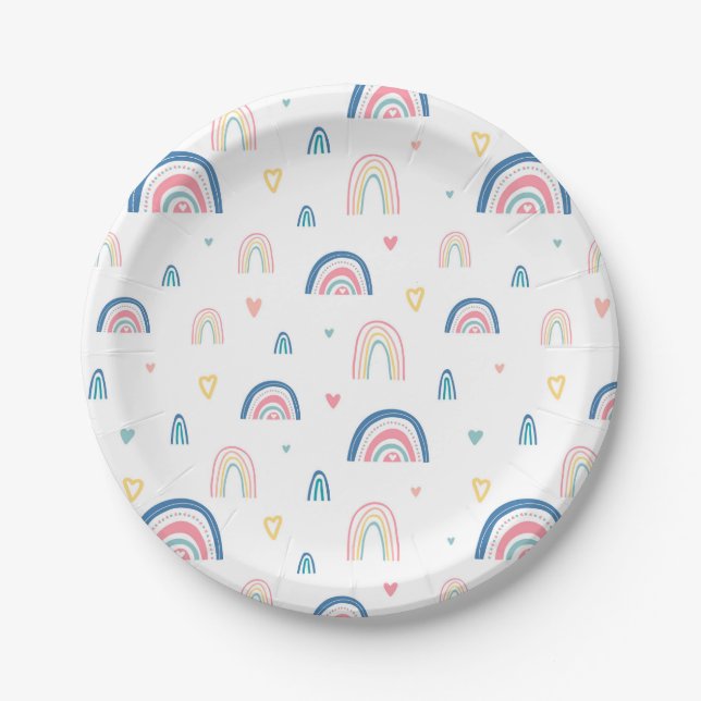 Niedliches Regenbogen- und Herzmuster Pappteller (Vorderseite)