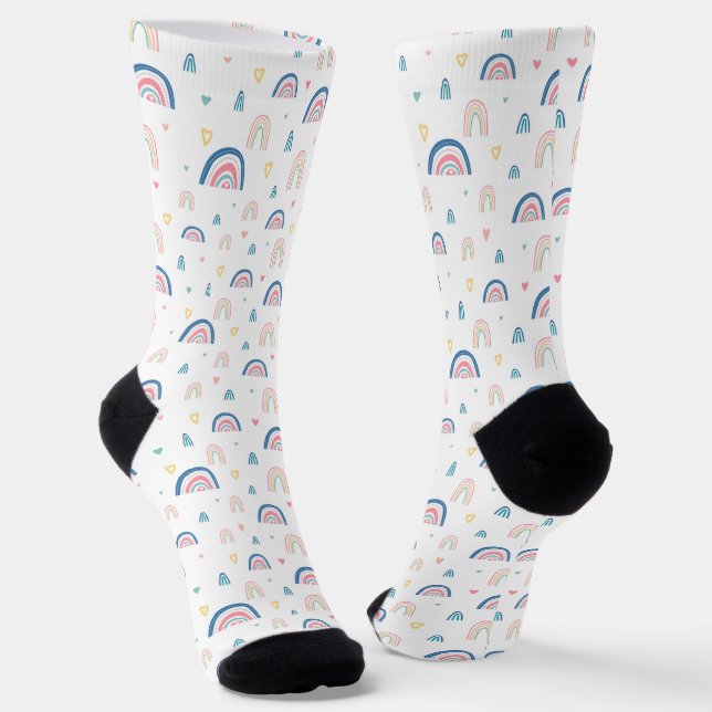 Niedliches Regenbogen- und Herzmuster Socken (Gewinkelt)