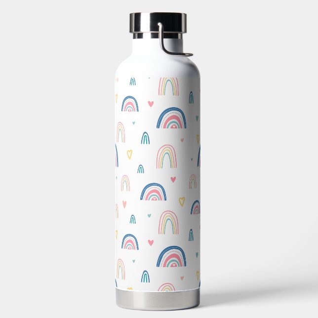 Niedliches Regenbogen- und Herzmuster Trinkflasche (links)