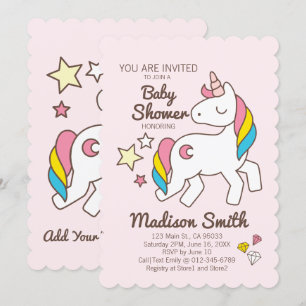 Niedliches Regenbogen Unicorn und Stars Diamond Ba Einladung
