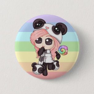Niedliches Regenbogenanime-Panda-Mädchen Button