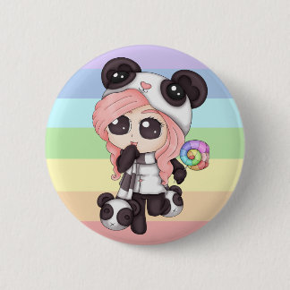 Niedliches Regenbogenanime-Panda-Mädchen Button