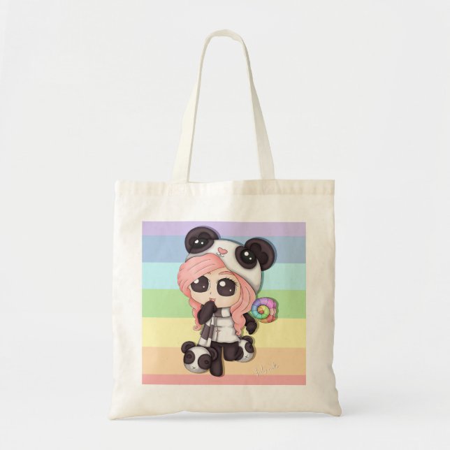 Niedliches Regenbogenanime-Panda-Mädchen Tragetasche (Vorne)
