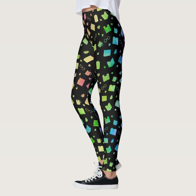 Niedliches Regenbogenbuch und Lesemuster Leggings (Links)
