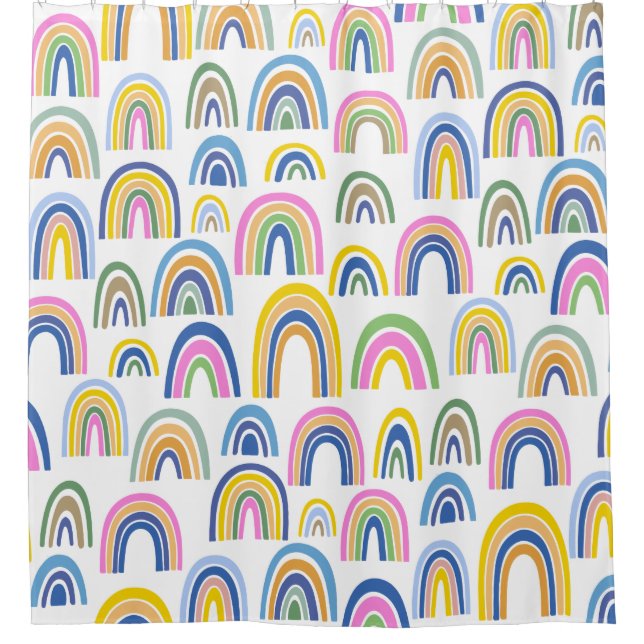 Niedliches Regenbogenmuster in Rosa und Gelb Duschvorhang (Vorderseite)