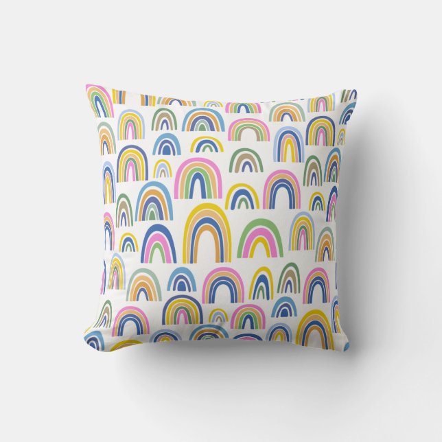 Niedliches Regenbogenmuster in Rosa und Gelb Kissen (Vorderseite)
