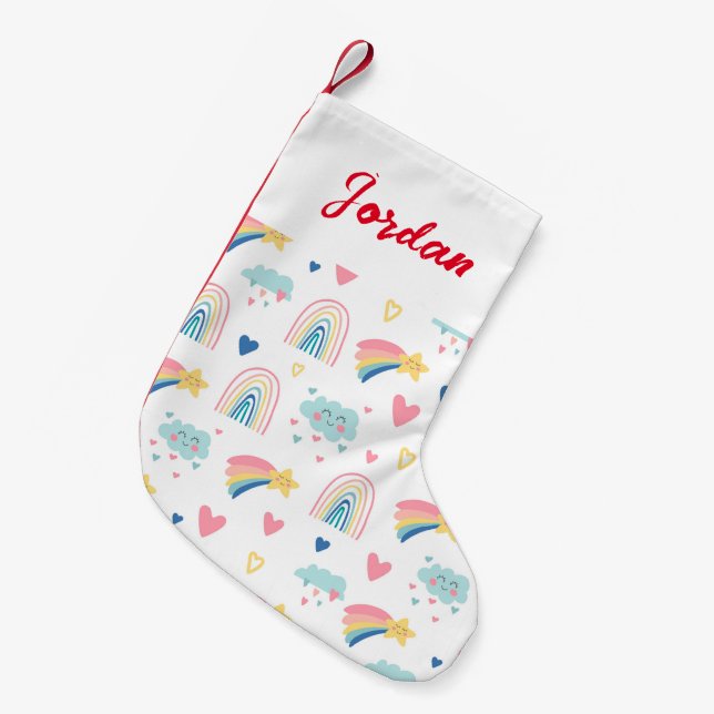 Niedliches Regenbogenmuster Kleiner Weihnachtsstrumpf (Vorderansicht (hängend))