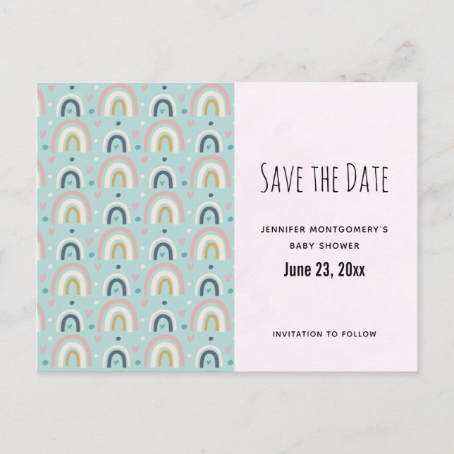 Niedliches Regenbogenmuster Save the Date Einladungspostkarte (Vorderseite)