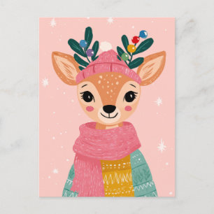 Niedliches Reindeer Watercolor Whimsisches Weihnac Postkarte