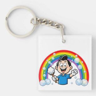 Niedliches Reinigungsmaskottchen Regenbogen-Cartoo Schlüsselanhänger