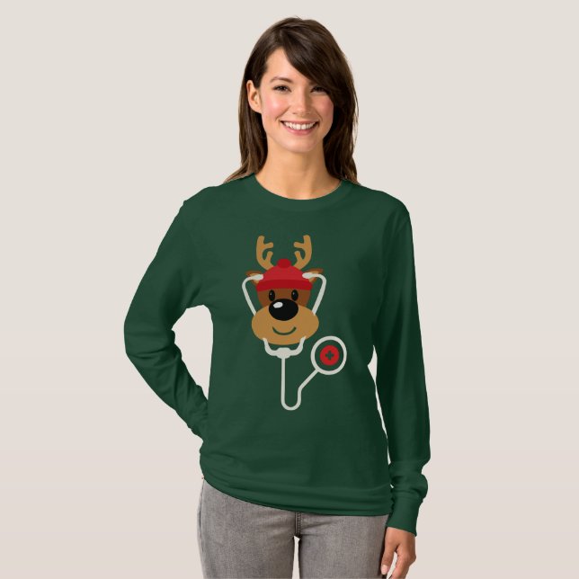 Niedliches Ren-Krankenschwester-Weihnachten T-Shirt (Vorne ganz)