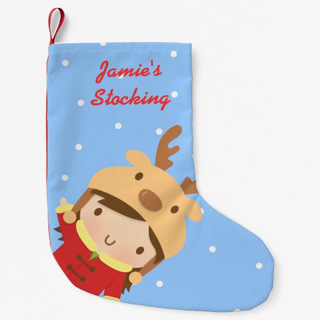 Niedliches Ren-Mädchen-Weihnachten für Kinder Kleiner Weihnachtsstrumpf (Vorderseite)