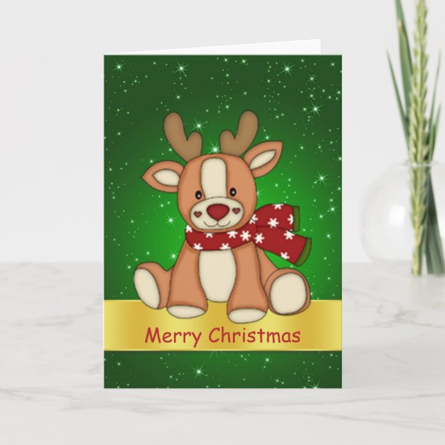Niedliches Ren und funkelndes Sterne Weihnachten (Vorderseite)